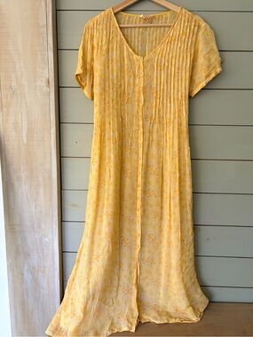 Vintage April Cornell Yellow Paisley Maxi Dress Boho Cottagecore Medium